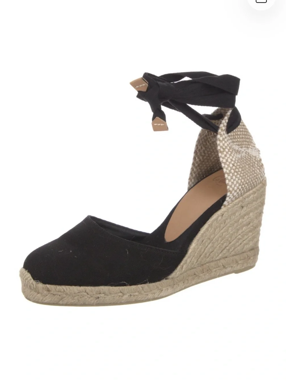 Castaner Black Canvas Espadrille Wedge with Ankle Tie
